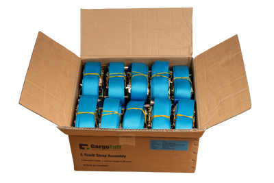 20' Blue E-Track Ratchet Strap ($8.34 Each - Box of 20) CargoTuff