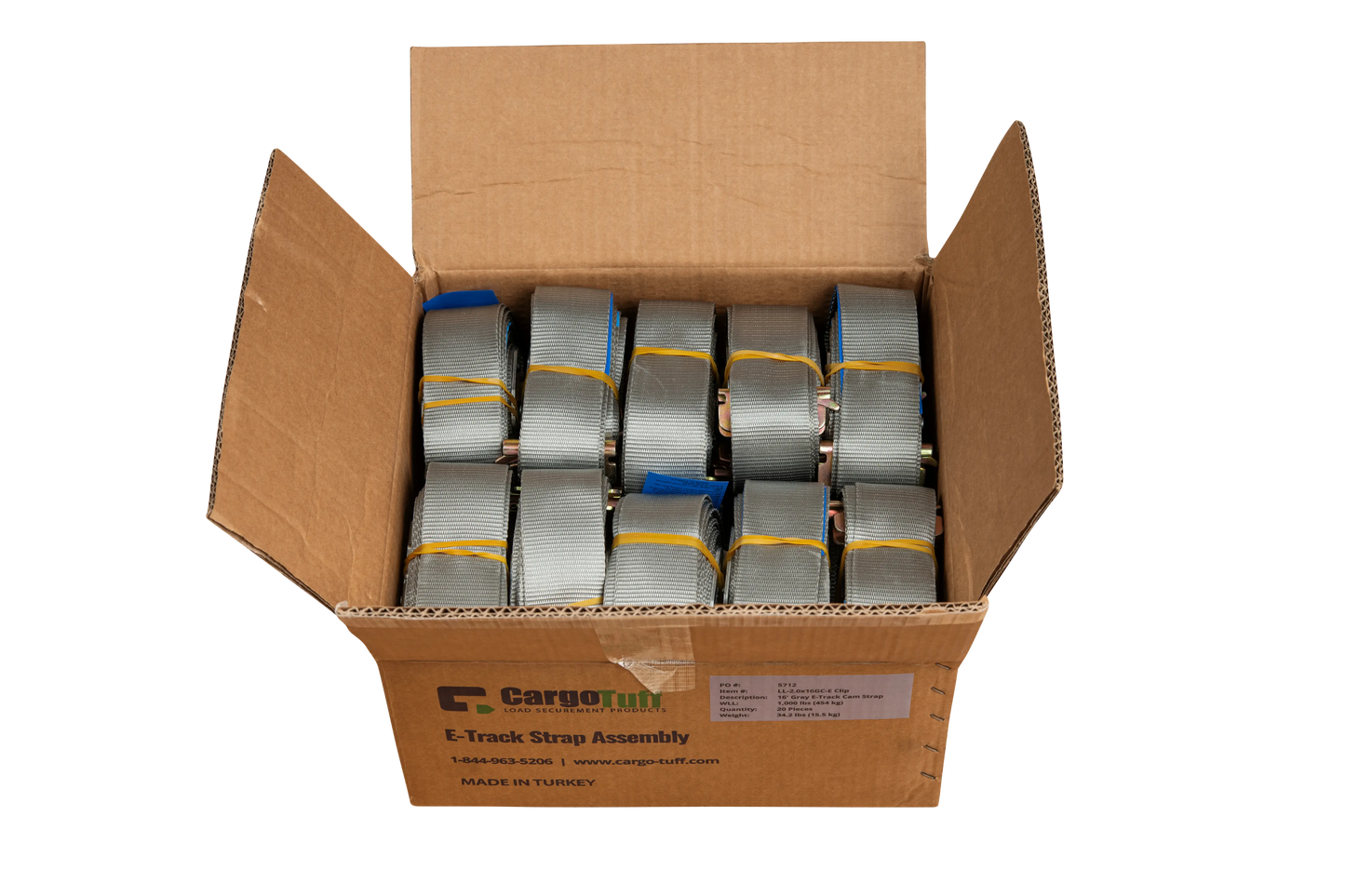 16' Gray E-Track Cam Strap ($8.76 Each - Box of 20) CargoTuff