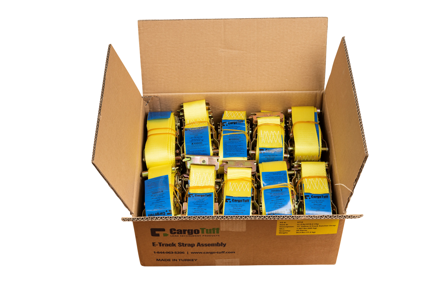 12' Yellow E-Track Ratchet Strap ($7.69 Each - Box of 20) CargoTuff