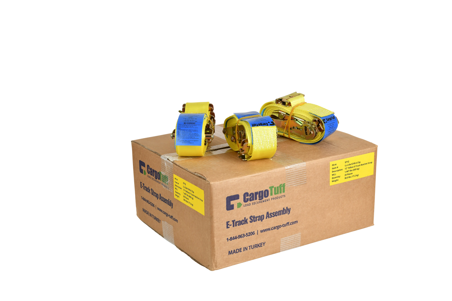 12' Yellow E-Track Ratchet Strap ($7.69 Each - Box of 20) CargoTuff