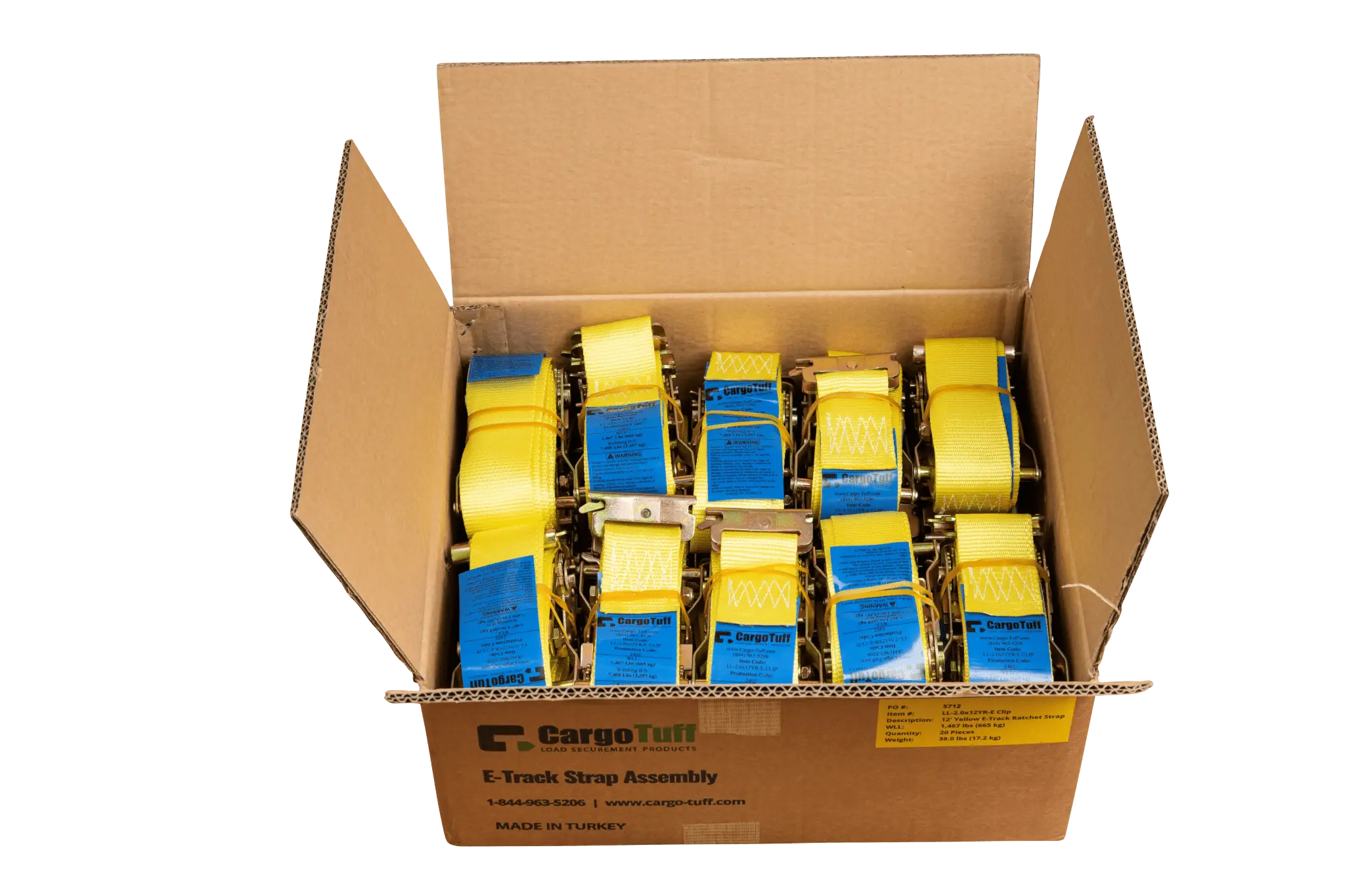 12' Yellow E - Track Ratchet Strap ($7.69 Each - Box of 20) - safeloadshop.com