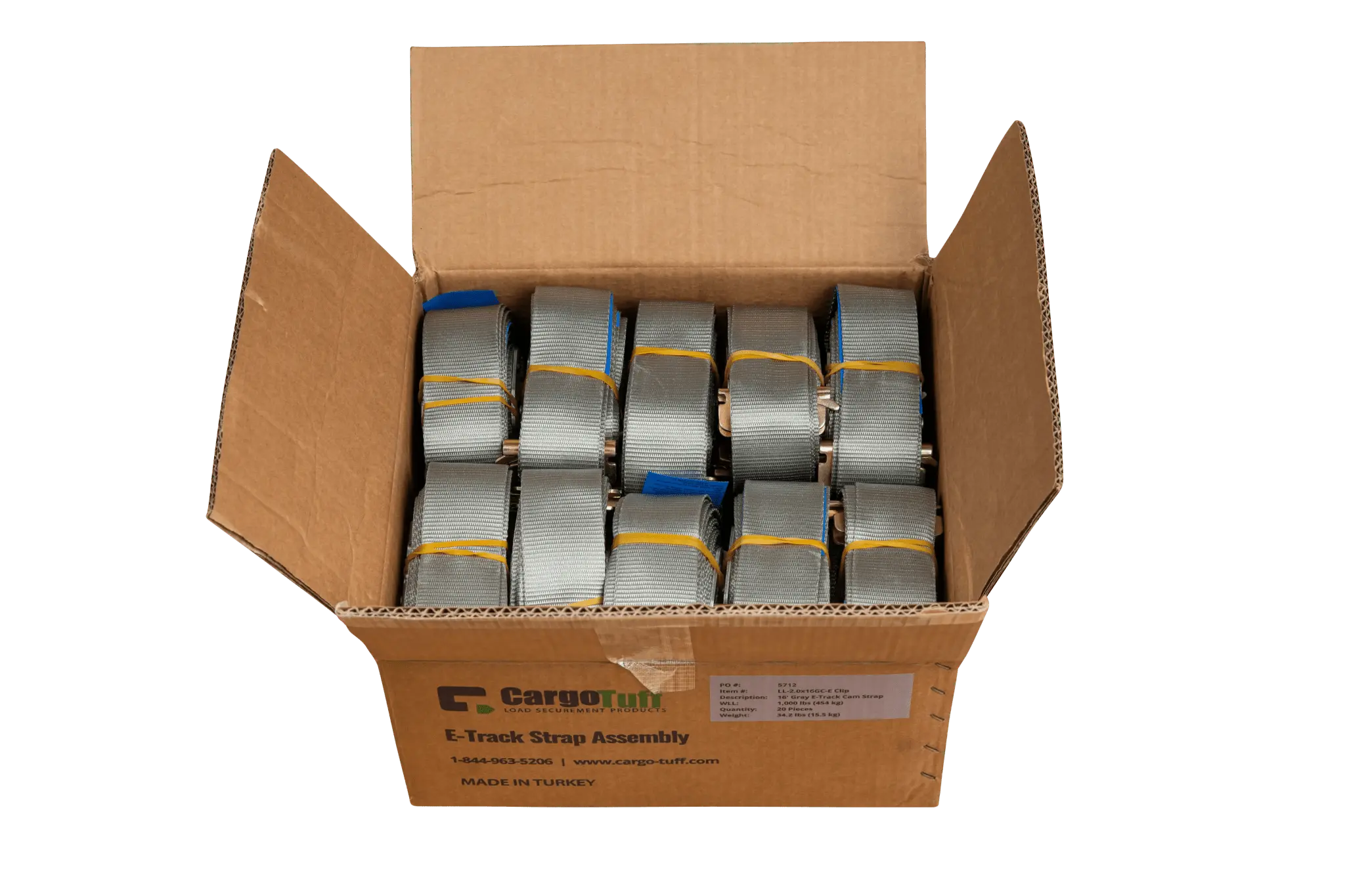 16' Gray E - Track Cam Strap ($8.76 Each - Box of 20) - safeloadshop.com