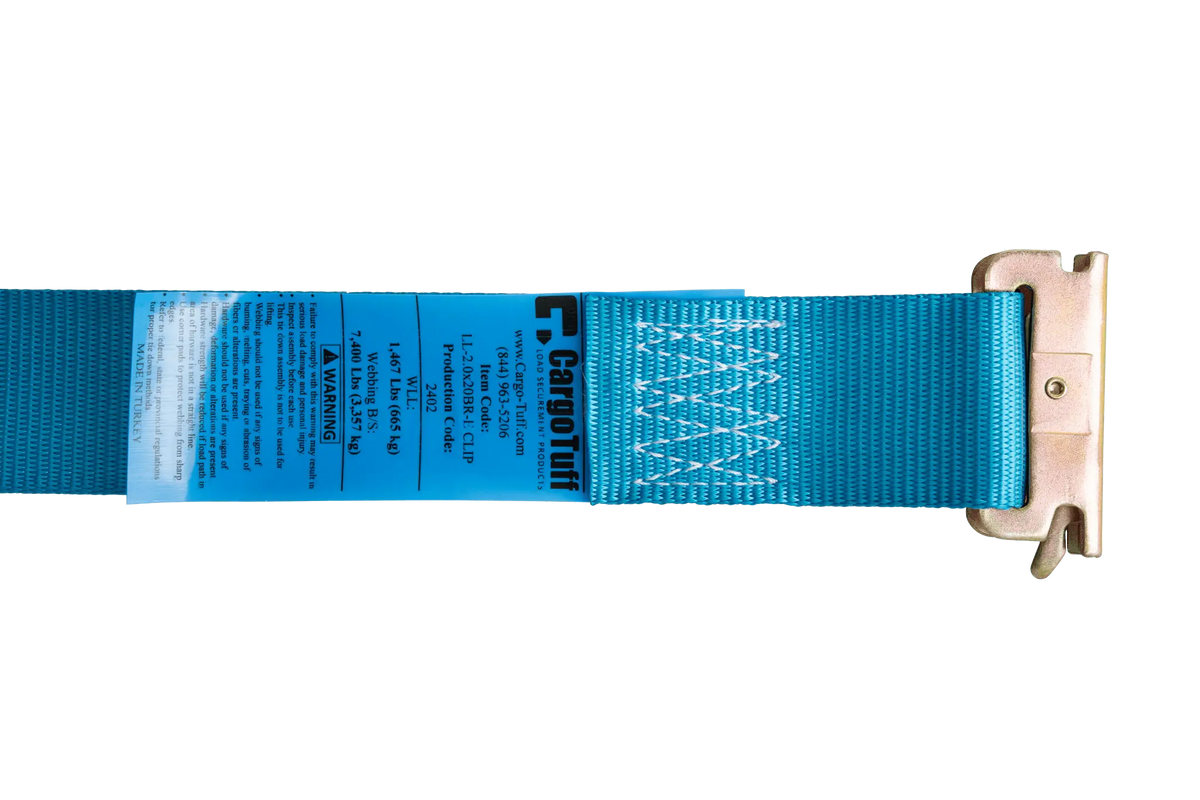 20' Blue E - Track Ratchet Strap ($8.34 Each - Box of 20) - safeloadshop.com