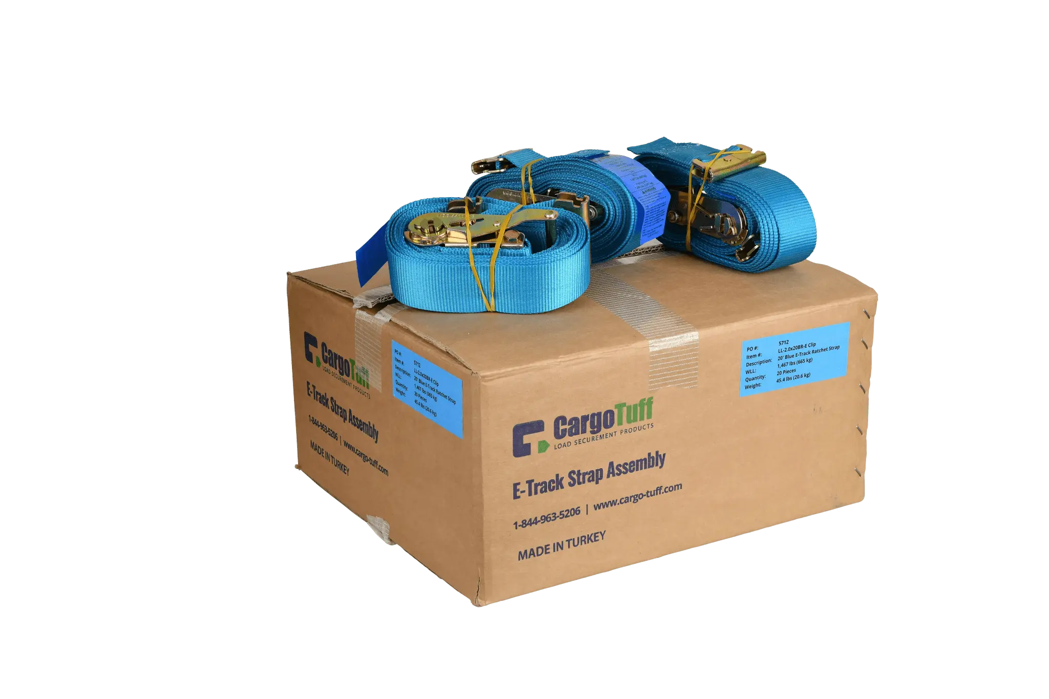 20' Blue E - Track Ratchet Strap ($8.34 Each - Box of 20) - safeloadshop.com