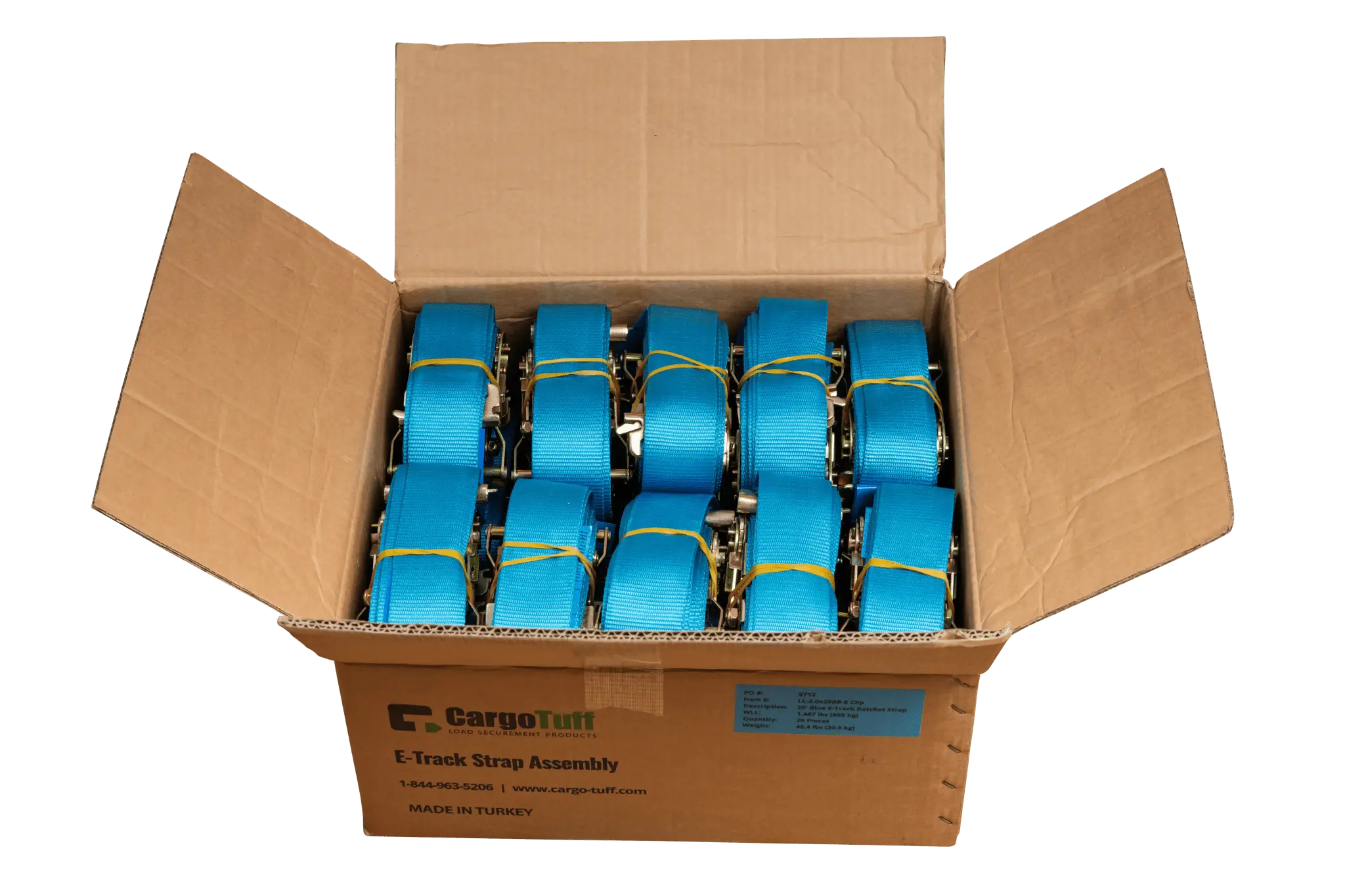 20' Blue E - Track Ratchet Strap ($8.34 Each - Box of 20) - safeloadshop.com