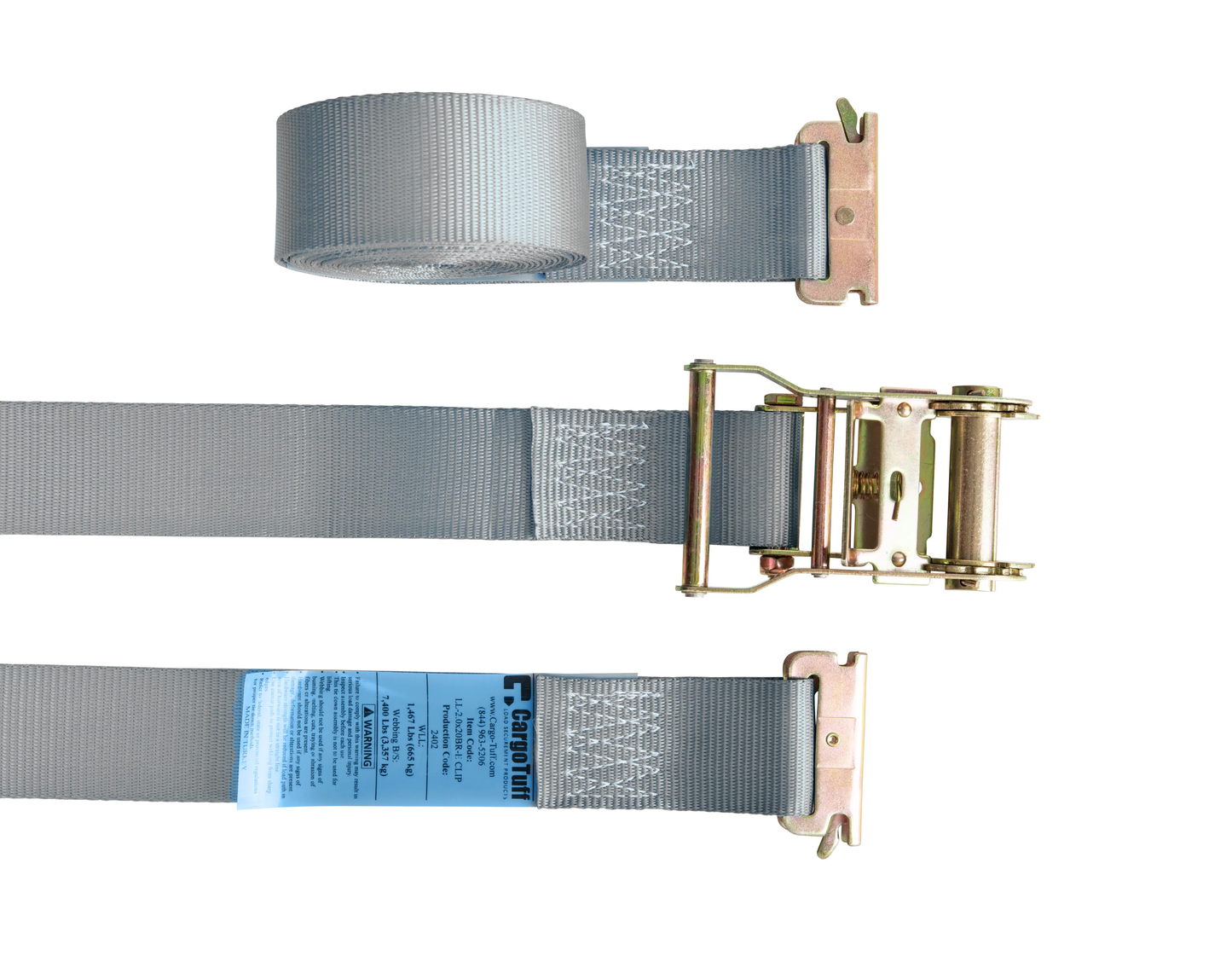 16’ Gray E-Track Ratchet Strap ($8.25 Each – Box of 20) CargoTuff